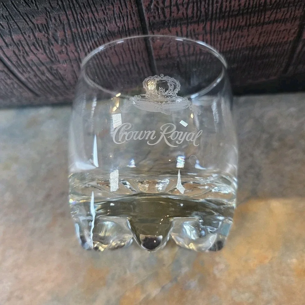 Crown ROYAL Whiskey Embossed Rocks Glass - Round Bottom Made in Italy